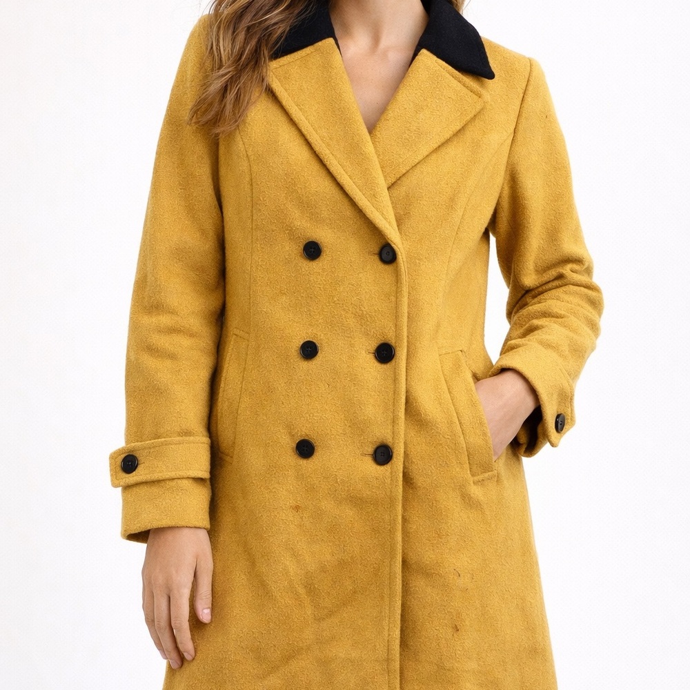 Elegant Mustard Double-Breasted Women's‎ Coat